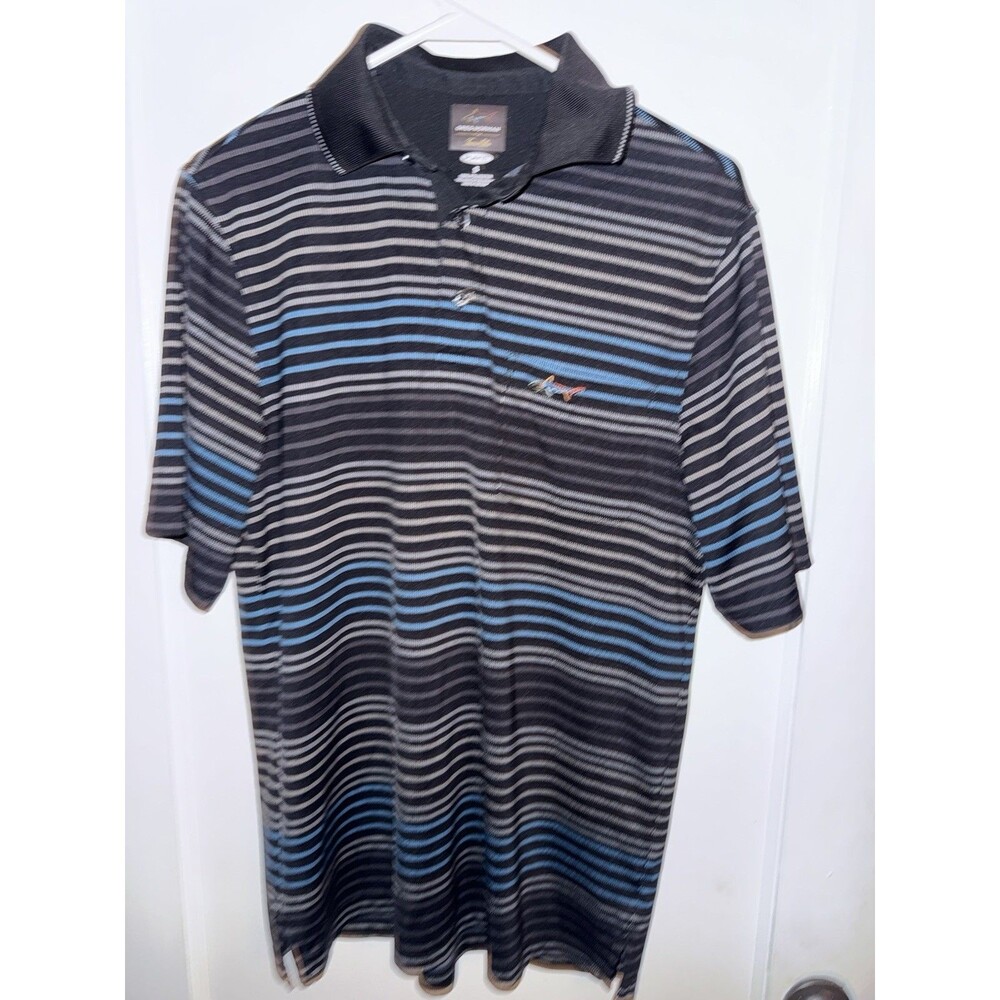 Greg Norman Mens Size S PlayDry Black Striped Short Sleeve Polo Golf Shirt
